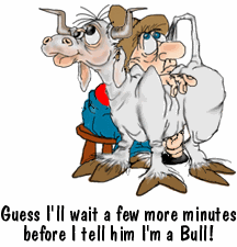 1989 Ford Bronco - Two cartoon cows are depicted in a humorous scene with text implying a secret.