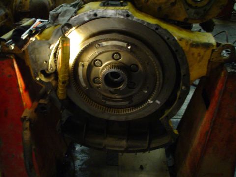 1966 International School Bus - This image shows the internal components of a heavy-duty engine, likely undergoing maintenance or repair.