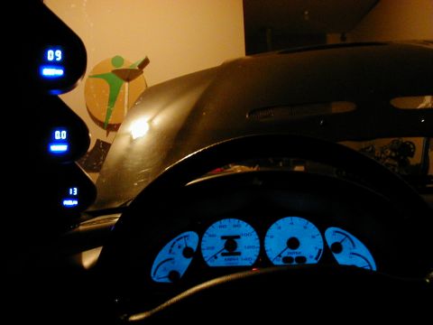 1995 Ford Probe - 3 pillar pod Drivers side at night Dakota Digital EGT, Vac/bst and Fuel psi