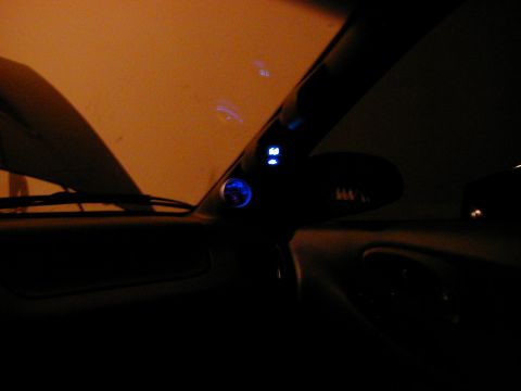 1995 Ford Probe - Passenger 3 guage pod at night. Blank (for now), Dakota Digital Oil psi and Autometer Oil Temp with Blue L.E.D.