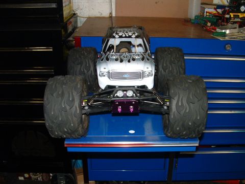1994 Ford Bronco - This remote-controlled truck has a Ford grille and flame graphics on the body.
