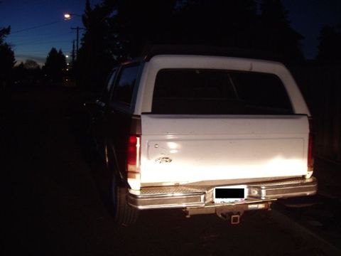 1985 Ford Bronco - the rear end, while it sat over at the previous owners house. I need to find a new rear bumper for it. (the front im keeping until i can sw…