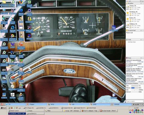 1984 Ford Bronco - The interior of a Ford Bronco, likely from the early 1980s, is shown with a computer desktop overlay.