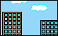 1996 Ford Probe - A pixelated scene depicts two buildings against a sky with clouds.