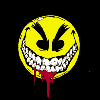 1989 Ford Bronco - A menacing smiley face graphic with a sinister grin and blood dripping from its mouth.