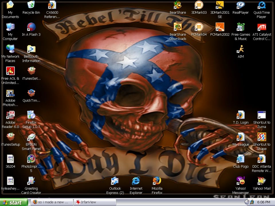 Skull with confederate flag pattern and banner reading 'Rebel Till I Die'