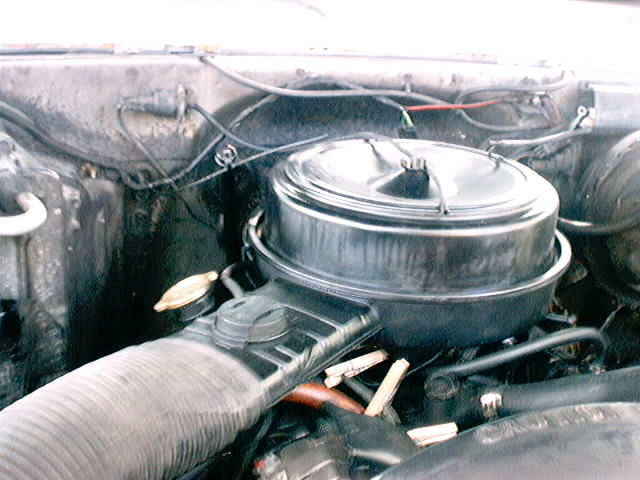 Engine bay with air cleaner and vacuum lines visible