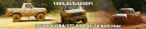 1989 Ford Bronco - Muddy trucks navigate a challenging off-road course.