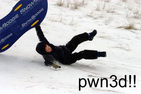 1994 Ford Probe - A child tumbles in the snow while holding onto a SnowBoogie sled, with text overlayed on the image.