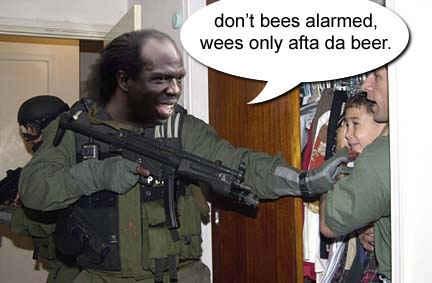 1994 Ford Bronco - Photo-based meme of tactical officers in body armor entering a doorway with rifles, with an added cartoon speech bubble of joke dialogue. N…
