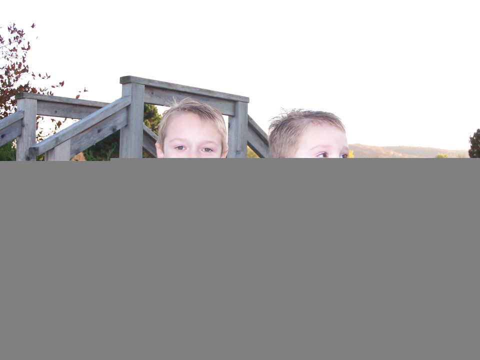 Two boys peeking over a wooden railing