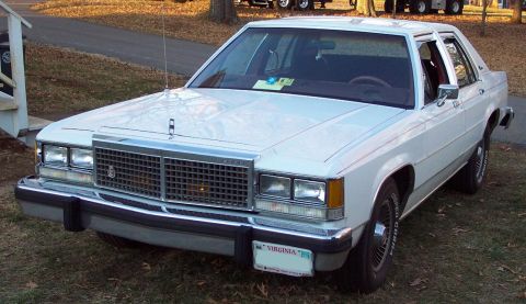 1985 Ford Crown Victoria LTD - This 1985 Ford Crown Victoria LTD is shown from a 3/4 front angle, parked outdoors on a grassy area.