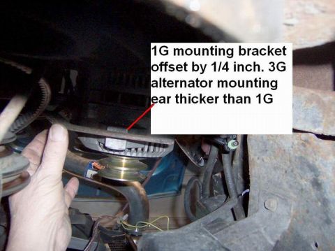 1983 Ford Bronco - As you can see the bracket doesn't fit behind the Alternator ear because of that offset in it..