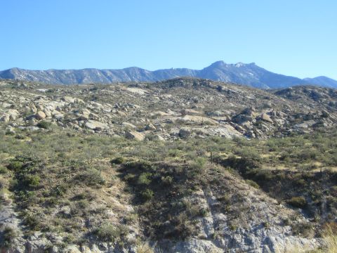 1968 Ford Mustang - A vast, arid landscape unfolds with mountains in the distance and rocky hills dotted with scrub brush in the foreground.