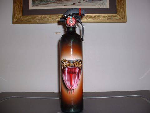 1978 Ford Mustang II - This fire extinguisher features an airbrushed snake head design and a pressure gauge.