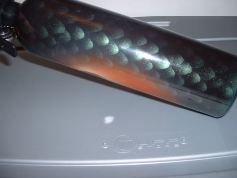 1978 Ford Mustang II - A custom painted nitrous oxide bottle with a fish scale design is shown.