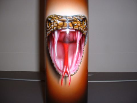 1978 Ford Mustang II - This airbrushed artwork features a detailed snake head with fangs bared and a red tongue.
