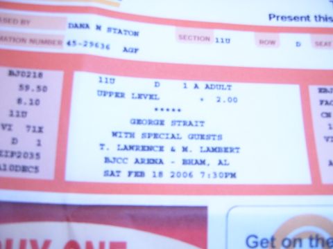 1988 Ford Bronco - This ticket is for a George Strait concert with special guests T. Lawrence & M. Lambert, held on February 18, 2006.