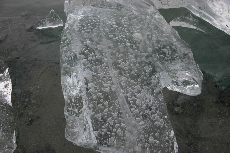 Close-up of ice with many trapped air bubbles