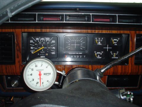 1984 Ford Bronco - Dashboard gauges and steering column of a 1984 Ford Bronco.