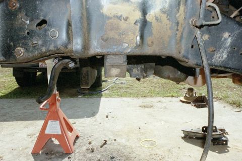 1991 Ford F-150 - TTB gone and the crossmember trimmed up a bit.