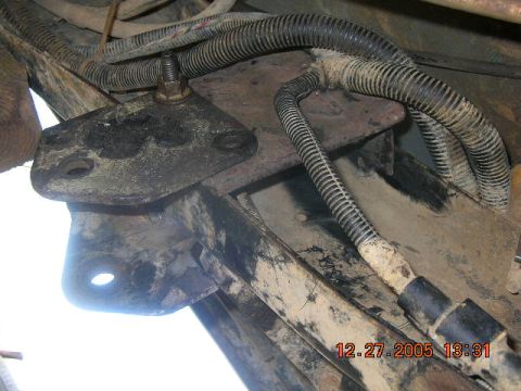1991 Ford F-150 - Inside view of the mocked up driver's side hanger. We used the front stock hangers from the f-250 but because my frame was twisted due to t…