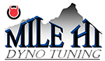 1979 Ford Bronco - Logo for Mile Hi Dyno Tuning, a kettlebell and mountain graphic.