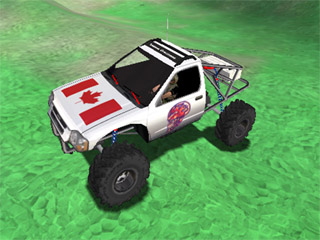 1968 Ford Mustang - This off-road vehicle features a Canadian flag design on its hood and a prominent roll cage, suggesting it is built for terrain.