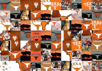 1993 Ford Bronco - A mosaic of University of Texas Longhorns imagery, including logos and game action shots.