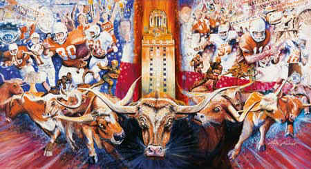 1993 Ford Bronco - This painting depicts the University of Texas Longhorns football team and the iconic UT Tower.