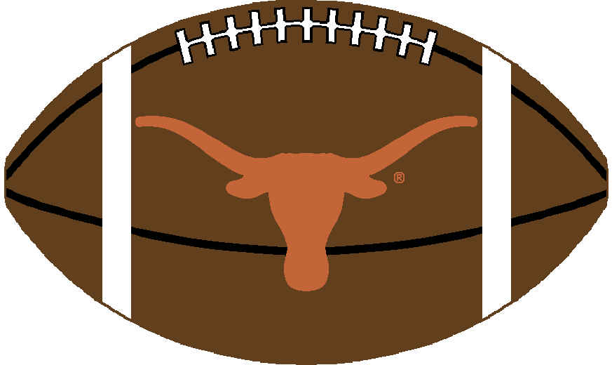 Brown football with white laces and orange Texas Longhorns logo