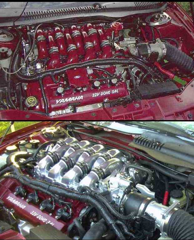 Engine intake manifold with Yamaha 32V DOHC 3.4L labeling