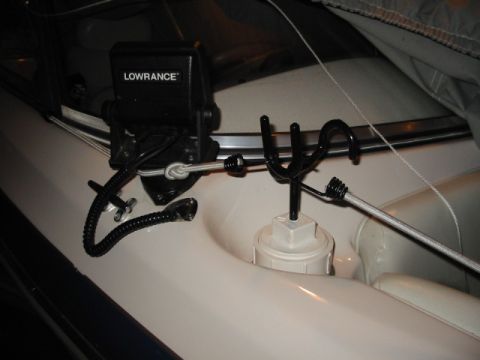 1988 Ford Bronco - Front rod holder made from pvc pipe and end cap with rod holder screwed into the top. It sits in a regular drink holder and is tall enough…