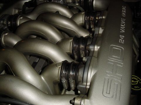 1998 Ford Taurus - The intake manifold features 'SHO 24 VALVE DOHC' branding, indicating a specific engine configuration.