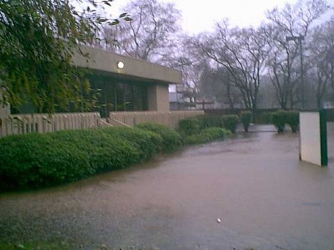 1983 Ford Bronco - here is the office buildings. the water is to the doors.