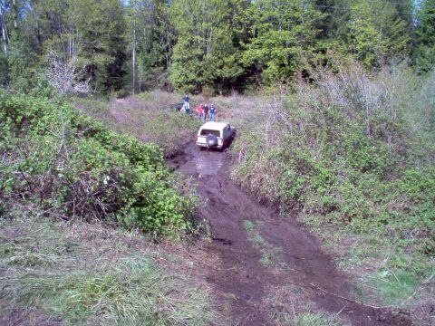 1979 Ford Bronco - 1979 Ford Bronco tackles a challenging muddy incline during an off-road excursion.