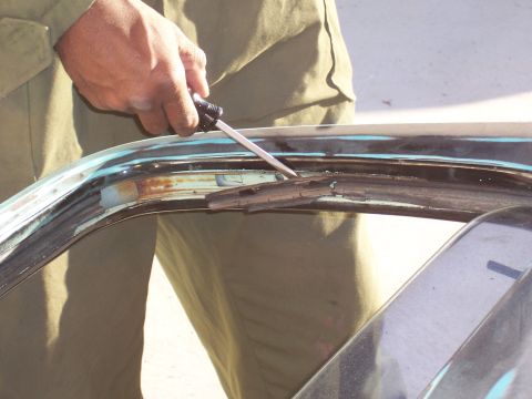 1978 Ford Bronco - The window moulding on this truck was so brittle that it just fell apart in chunks. Just use a flathead screwdriver and pry upwards.