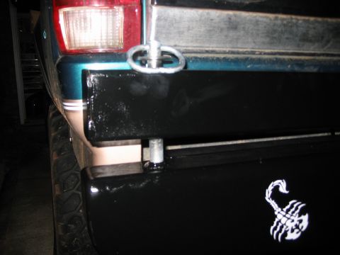 1996 Ford Bronco - Custom black bumper with a scorpion decal is installed on the rear of the teal SUV.