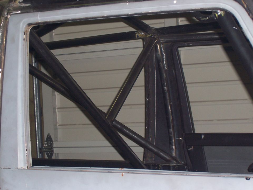 Interior view of a vehicle's roll cage structure