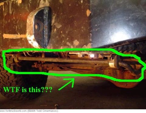 1977 Ford F-150 - This image shows a close-up view of a truck's suspension system, with a question about a specific component.