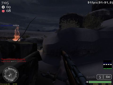 1995 Ford Bronco - A first-person perspective in a video game shows a desert-like environment with a compass and a rifle.