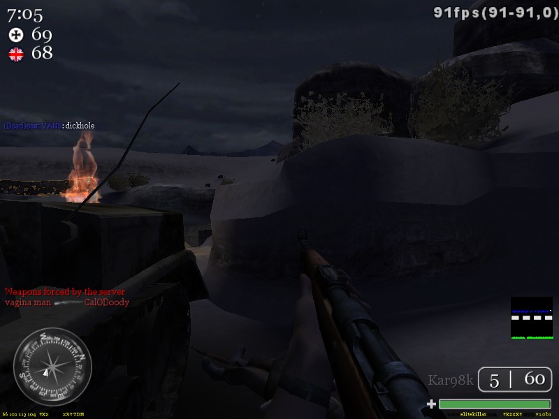 Video game scene with a compass and weapon
