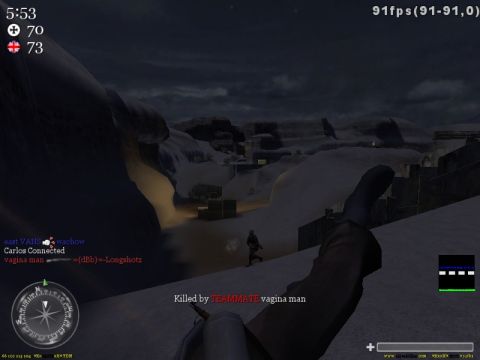 1995 Ford Bronco - A first-person perspective within a video game, set in a snowy environment with combat elements visible.