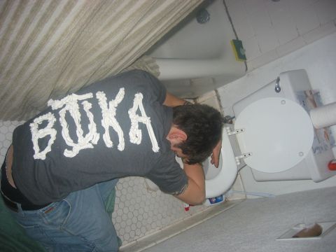 1989 Ford Bronco - A person is seen in a bathroom, leaning over a toilet.