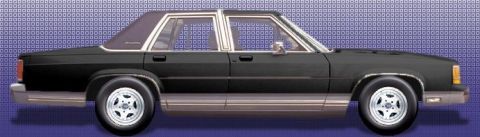 1991 Ford LTD Crown Victoria - This 1991 Ford Crown Victoria LTD sedan is shown in profile against a blue, patterned background.