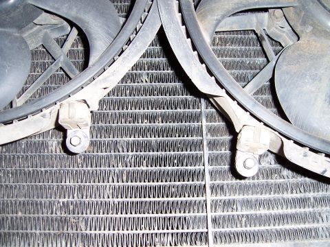 1983 Ford Bronco - Radiator and electric fans assembly, likely from a car or truck.