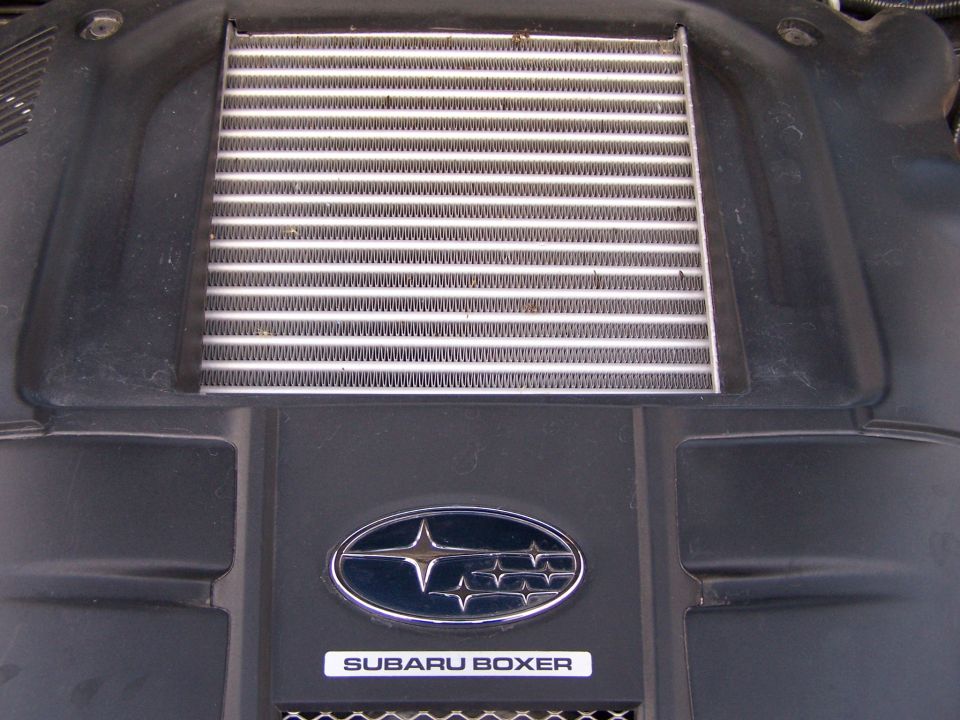Subaru Boxer engine cover with emblem and top-mount intercooler