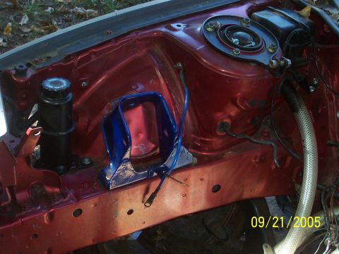 1995 Ford Probe - pass side of bay with powder coated mount bracket. notice no lines or wires. super clean.