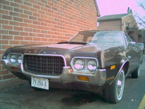 1972 Ford Ranchero - Front view of a 1972 Ford Ranchero, a distinctive grille and dual headlights.