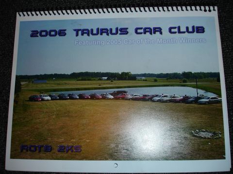 1993 Ford Taurus - A calendar page displays the '2006 Taurus Car Club' with a collection of cars parked near a body of water.